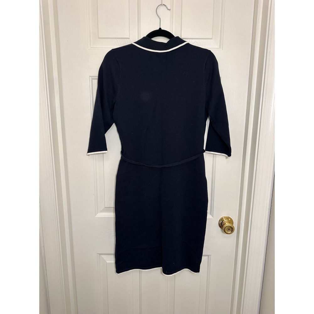Liz Claiborne Liz & Co Petite Navy Blue Knit Polo Sweater Dress Tie Waist Small - Picture 3 of 4
